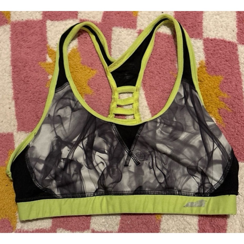 Avia Women's Black/White/Neon Green Low Impact Sports Bra, M